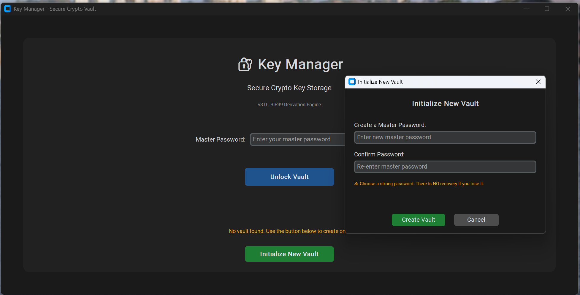 ColdStack Vault Initialisation — Create master password